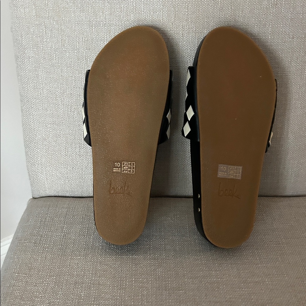 Beek Pelican Woven Slide Sandals Black White Checkerboard Size 10 - Picture 3 of 6